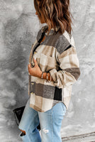 
              Khaki Plaid Color Block Shacket
            