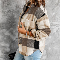 Khaki Plaid Color Block Shacket