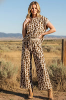 
              Leopard Print Scuba Top and Pants Set - Women's Matching Outfit
            