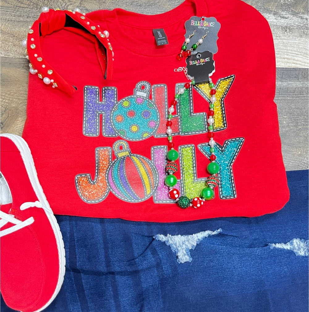 Holly Jolly Long Sleeve Colorful Tee