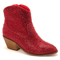 Corky’s Shine Bright Red Rhinestone Booties