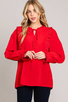 
              Red Lace Trim Ruffle Top
            