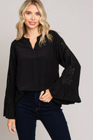 
              Embroidered Sleeve Casual Top-Black
            
