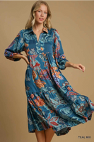 
              Paisley Print Satin Midi Dress
            