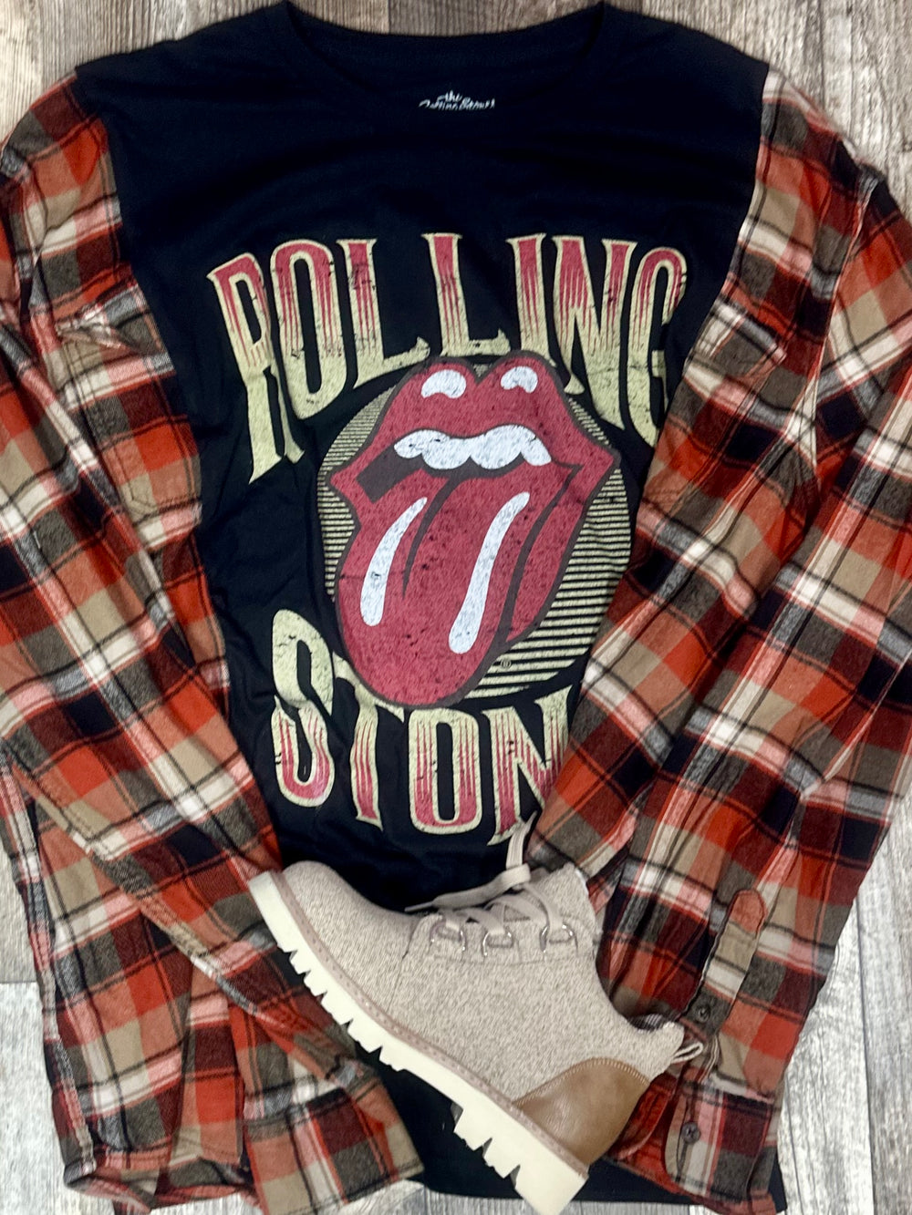 Retro Rolling Stones Oversized Flannel Overlay-2X