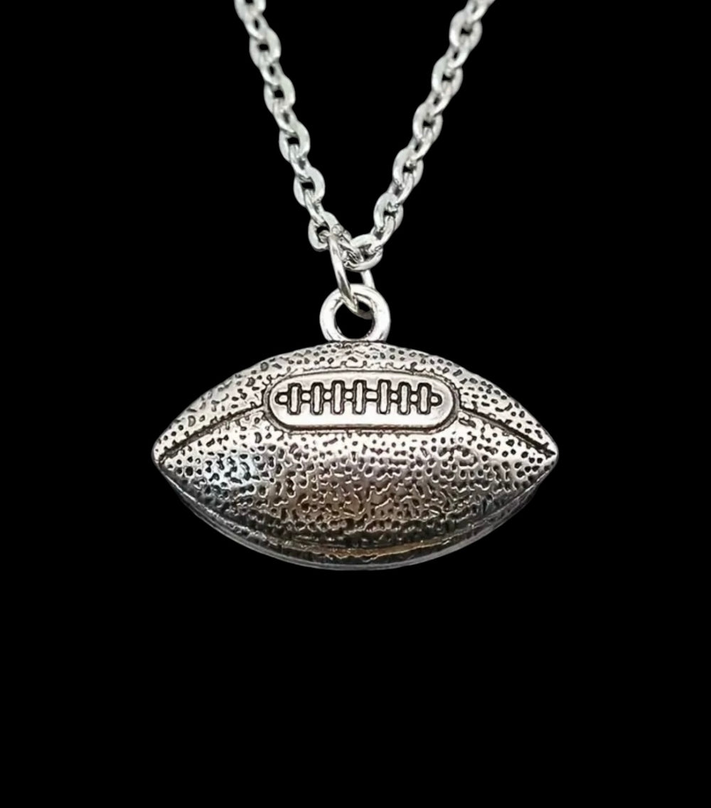 Silvery Vintage Look Football Necklace