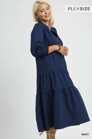 
              Navy Textured Tiered Midi Dress
            