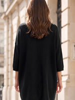 
              Curly Rib Oversized Boyfriend Tee w/ Front Pockets-Black
            