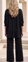 
              2-Piece Poncho Top + Relaxed-Fit
Pants Flowy Set-Black
            