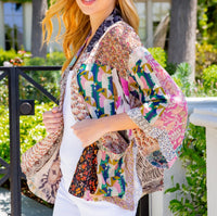 
              Floral Print Boho Puff Sleeve Kimono
            