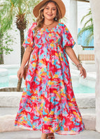 
              Rose Abstract Printed Smocked Plus Size Dress | Women's Fashion
            