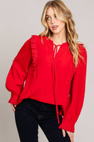 
              Red Lace Trim Ruffle Top
            