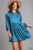 
              Teal Animal Print Long Sleeve Dress
            