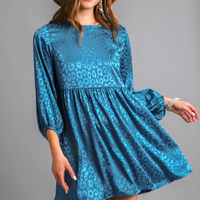 Teal Animal Print Long Sleeve Dress