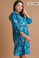 
              Turquoise Tiered Floral Print Dress
            