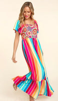 
              Multicolor Stripe Ruffle Hem Maxi Dress
            