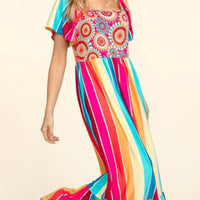 Multicolor Stripe Ruffle Hem Maxi Dress