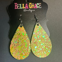 Yellow Glitter Acrylic Teardrop Earrings