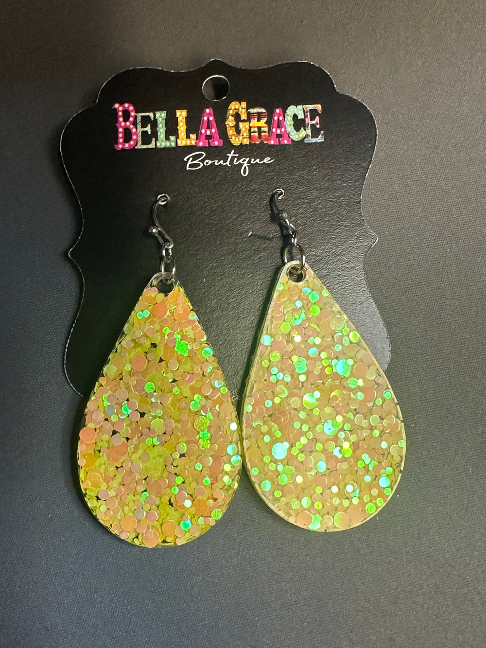 Yellow Glitter Acrylic Teardrop Earrings