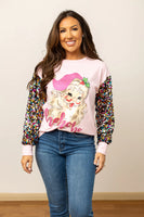 
              Santa on Pink Long Sleeve Tee with Sequin Sleeves
            