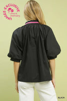 
              Black Embroidered Floral V-Neck Blouse
            