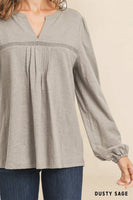 
              Casual Pintuck Knit Top-Dusty Sage
            