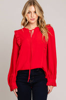 
              Red Lace Trim Ruffle Top
            