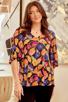 
              Cali Ruffle Sleeves Black Floral Tunic Top
            