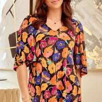 Cali Ruffle Sleeves Black Floral Tunic Top