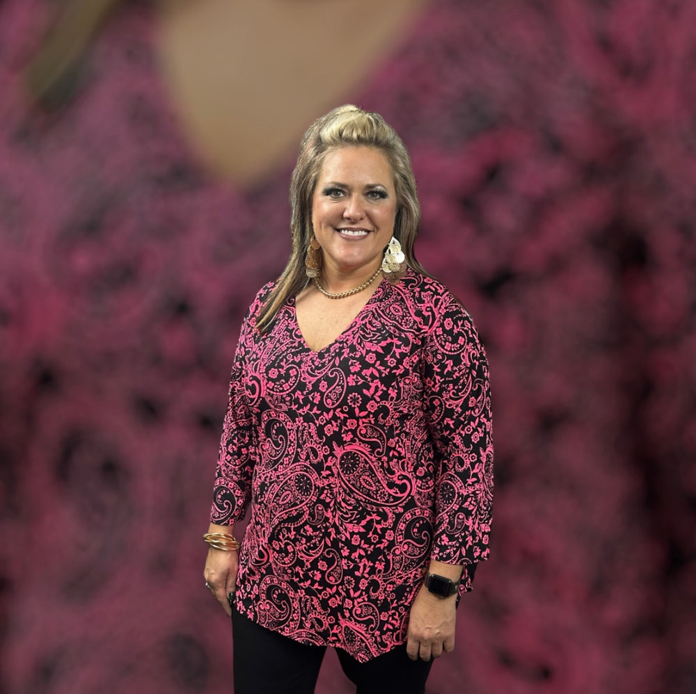 Black & Pink Paisley Tunic Top