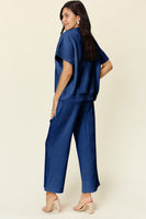 
              Double Take Full Size Texture Half Zip Short Sleeve Top and Pants Set-Dropship
            