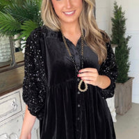 Black Sequin Velvet Shirt