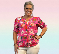 
              Rose Floral Print Puff Sleeve Blouse
            