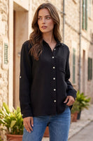 
              Celia Gauze Button-Down Blouse-Black
            