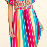 Multicolor Stripe Ruffle Hem Maxi Dress