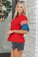 
              Fiery Red Stars and Stripes Top - Patriotic Women's Shirt | Bella Grace
            