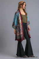 
              Maroon Mix Kimono with Fringe
            