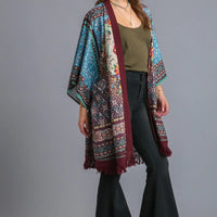 Maroon Mix Kimono with Fringe