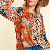 Patchwork Bubble Sleeve Knit Top