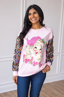 
              Santa on Pink Long Sleeve Tee with Sequin Sleeves
            