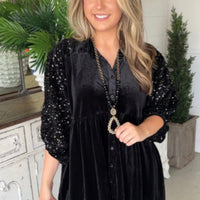 Black Sequin Velvet Shirt