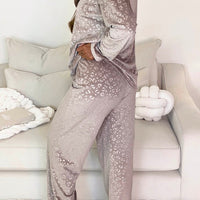 Brown Velvet Leopard Pajama Set