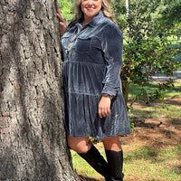 Steel Blue Velvet Dress