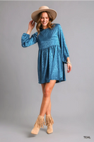 
              Teal Animal Print Long Sleeve Dress
            