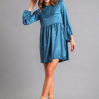 Teal Animal Print Long Sleeve Dress