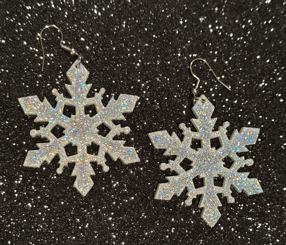 Acrylic Glitter Snowflake Earrings