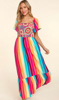 
              Multicolor Stripe Ruffle Hem Maxi Dress
            