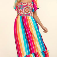 Multicolor Stripe Ruffle Hem Maxi Dress