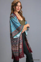 
              Maroon Mix Kimono with Fringe
            