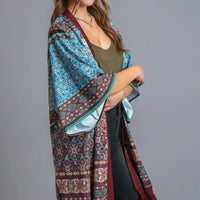 Maroon Mix Kimono with Fringe